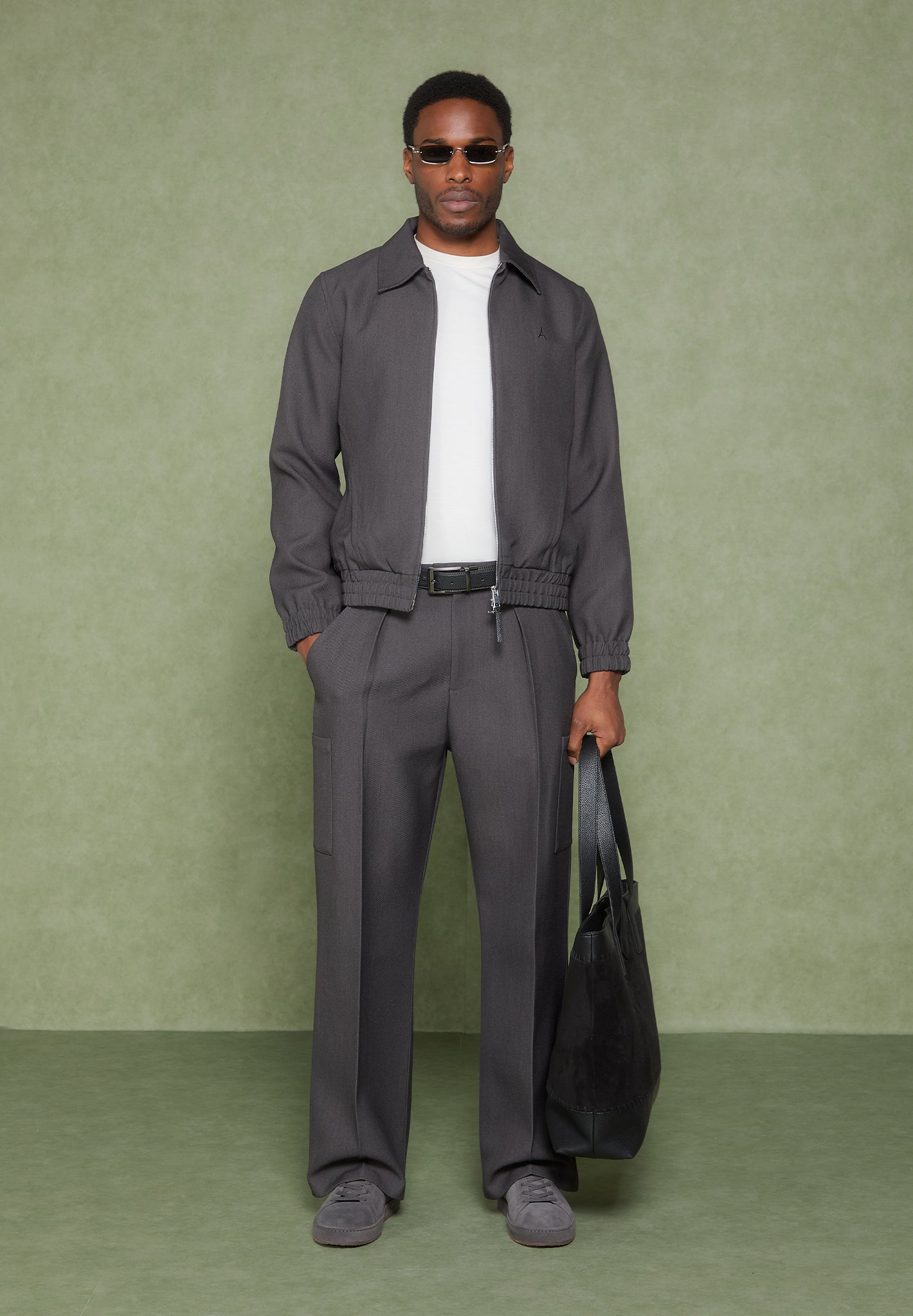 Wide Leg Pleated Pocket Trousers - Grey