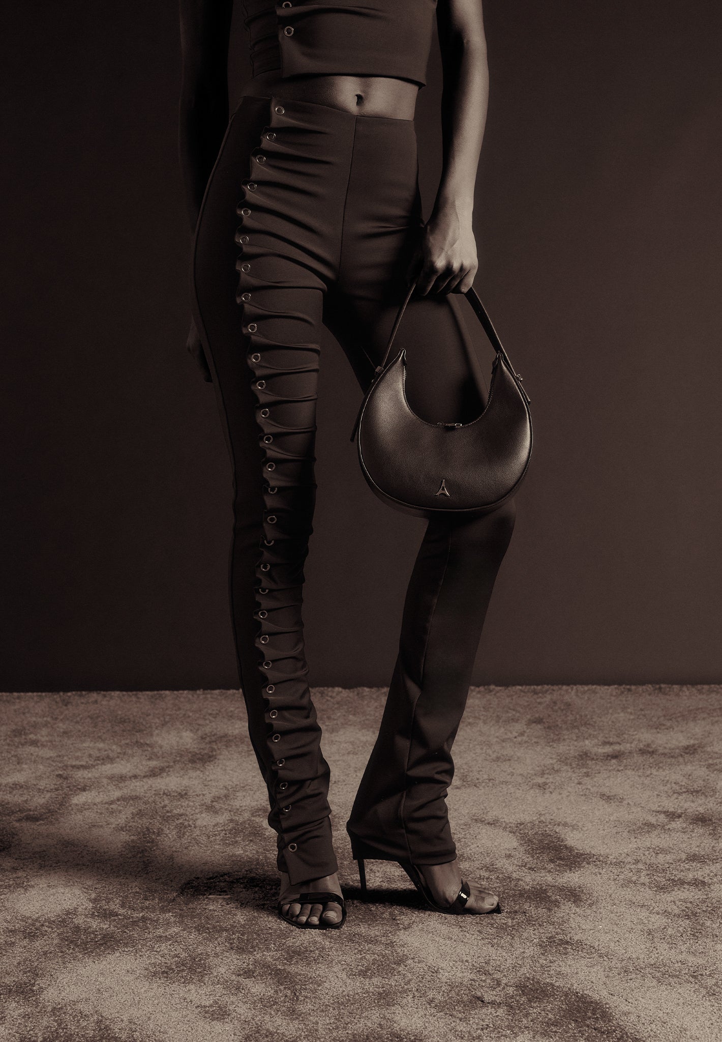 Eyelet Detail Tacked Racer Top - Black