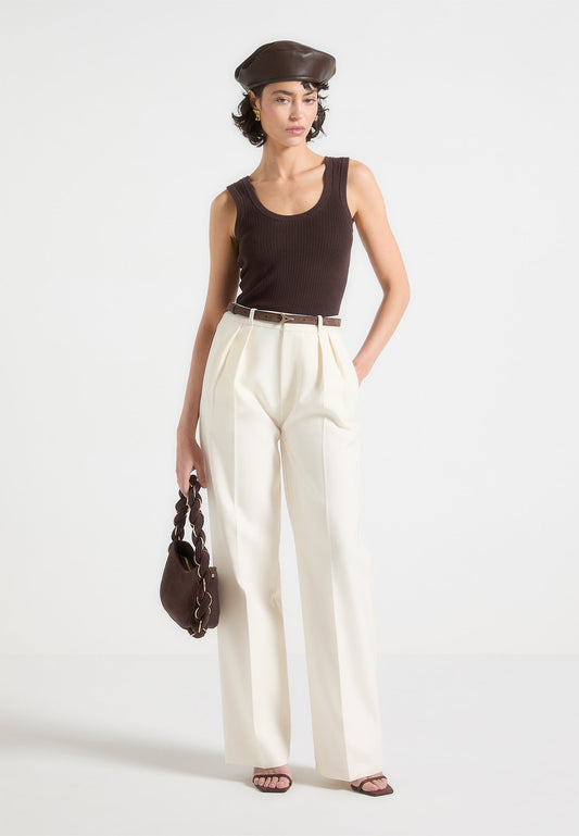 Tailored Twin Pleat Trousers - Cream