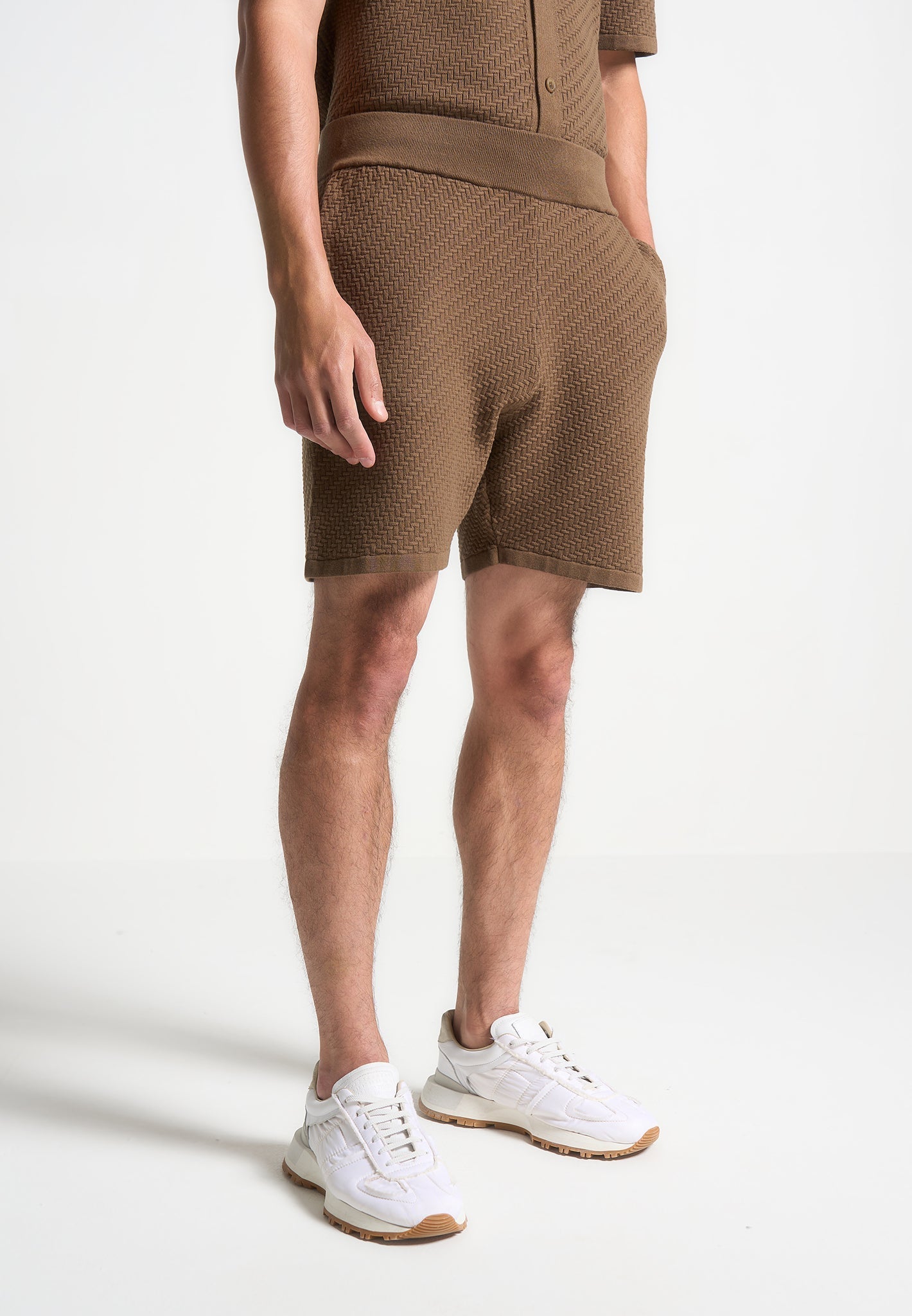 Herringbone Knit Shorts - Brown