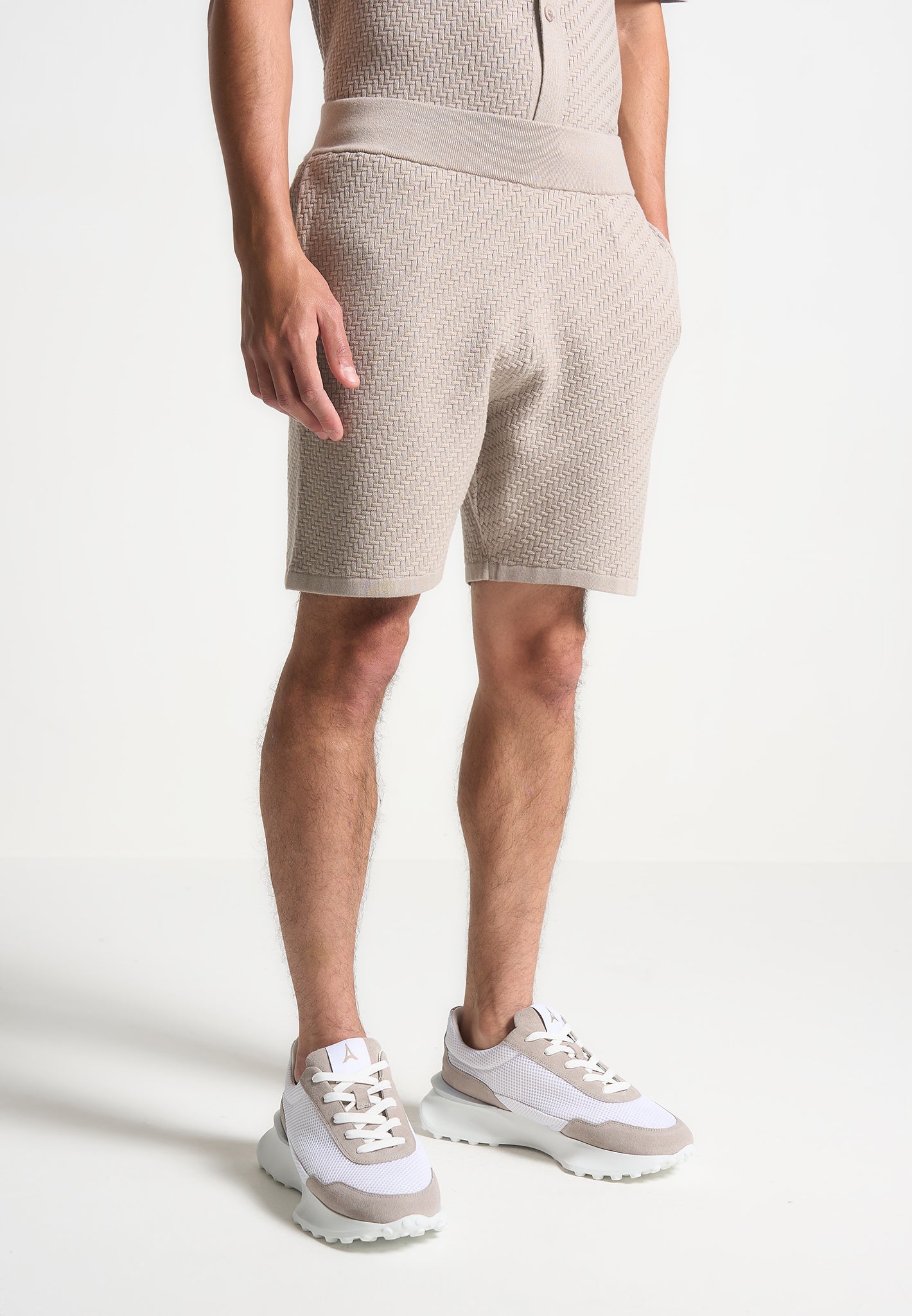 Herringbone Knit Shorts - Taupe