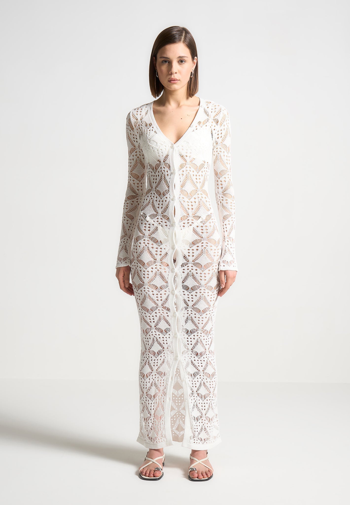 Knit Longline Cover Up Cardigan - Off White