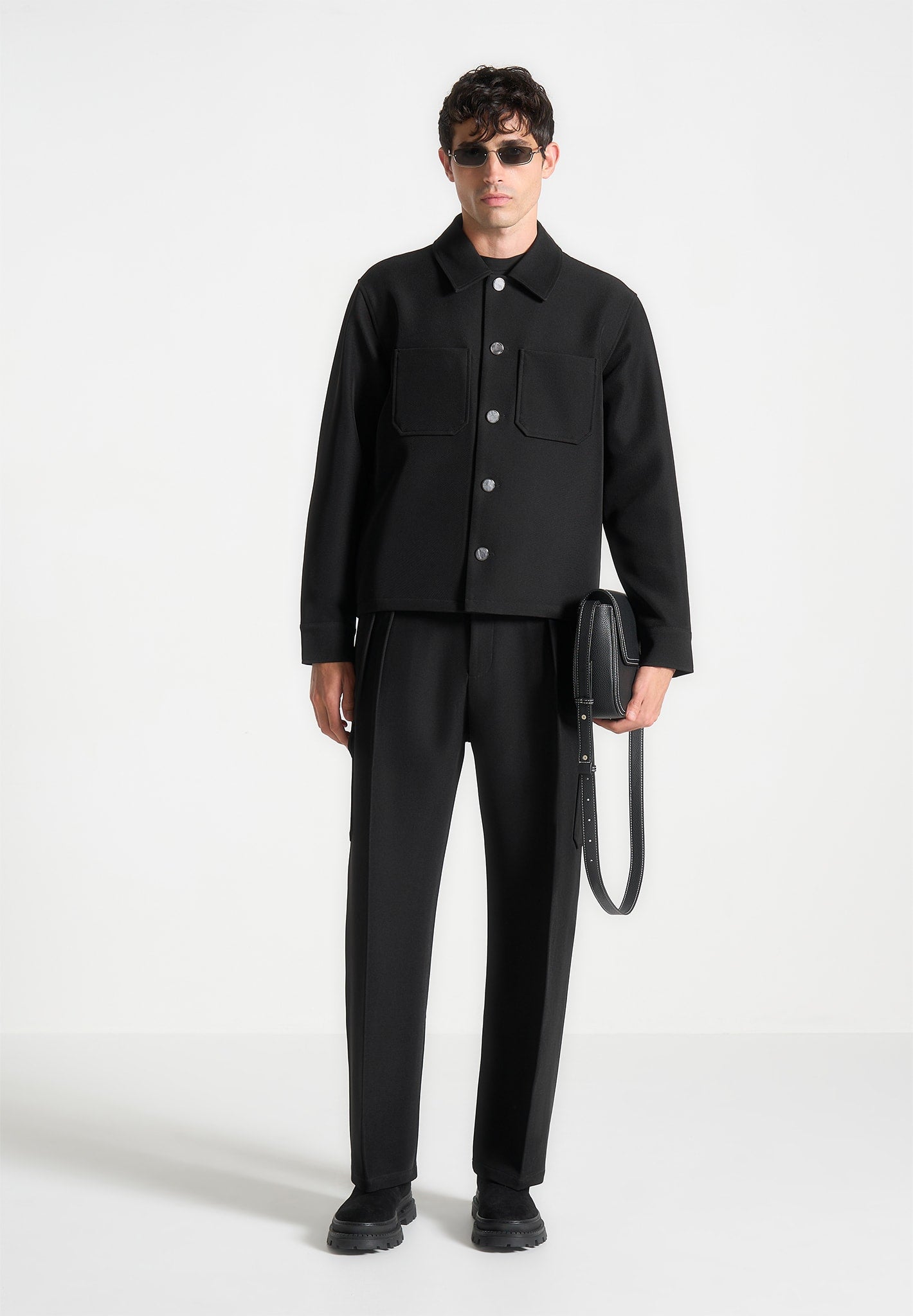 Twill Pocket Cropped Shirt - Black